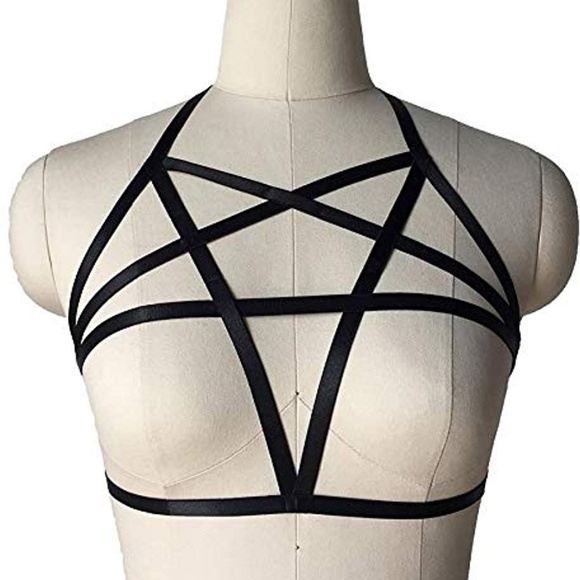 Black Strappy Hollow Cage Harness Bralette - Picture 3 of 3